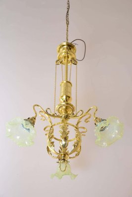 Jugendstil Adjustable Flower Chandelier with Pallme-König Glass Shades-SPD-930937