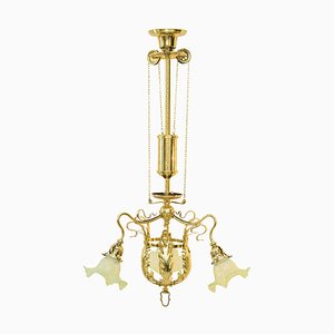 Jugendstil Adjustable Flower Chandelier with Pallme-König Glass Shades-SPD-930937