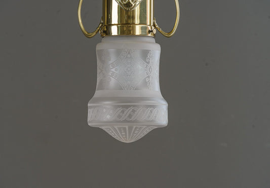 Jugendstil Flush Mount with Original Glass Shade, Vienna, 1910s