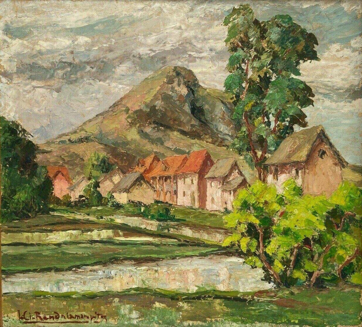 Jules Claude Randriamampita, Mountain, 20th Century, Oil on Cardboard