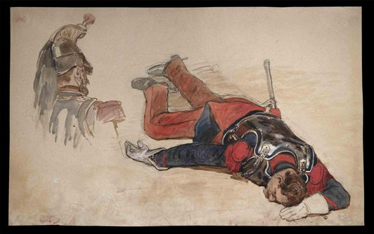 Jules Cornillier, Dead Soldier, Original Drawing, 19th Century