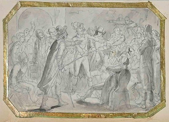 Jules David, The Final Decision's Night, Original Pencil Drawing, 19th Century-ZCI-1394350