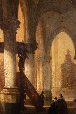 Jules Victor Génisson, Interior of Church, Oil on Board, Mid-19th Century-ZCI-2032681