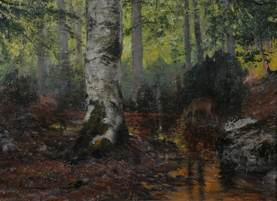 Julius Wentscher, Landscape with a Spring in the Forest, 1890s, Oil on Canvas-QOR-2017385