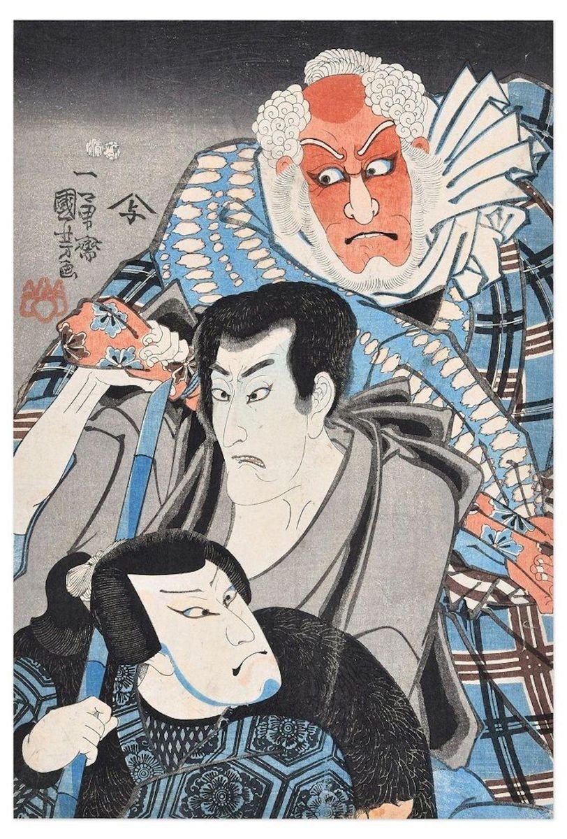 Kabuki Scene: a Revenge Story - Woodcut by U. Kuniyoshi - 1846/52 1846/52