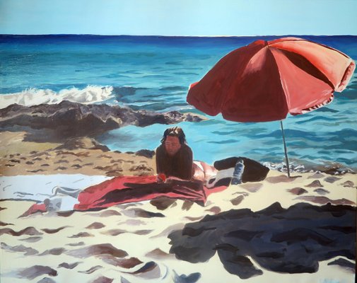 Karine Bartoli, Formentera, Red Umbrella, 2021, Oil-CHG-918189