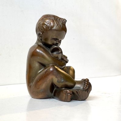 Karl Josef Hoffman Bronze Sculpture Baby Boy and Fish, 1950s-LCR-1309524