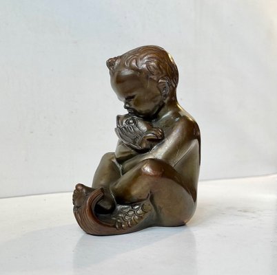 Karl Josef Hoffman Bronze Sculpture Baby Boy and Fish, 1950s-LCR-1309524