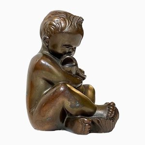 Karl Josef Hoffman Bronze Sculpture Baby Boy and Fish, 1950s-LCR-1309524