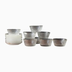 Kastehselmi Plates and Bowls in Clear Glass Art by Oiva Toikka for Arabic, Set of 16-UMB-1807853