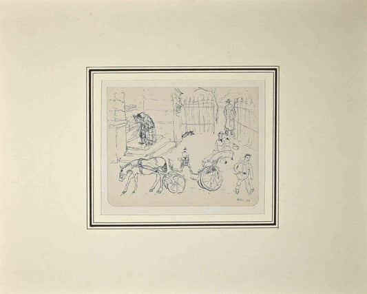 Kate Wilczynski, Daily Life, 1934, China Ink on Paper