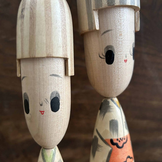 Kawaii Sosaku Kokeshi Dolls, Japan, 1980s, Set of 2