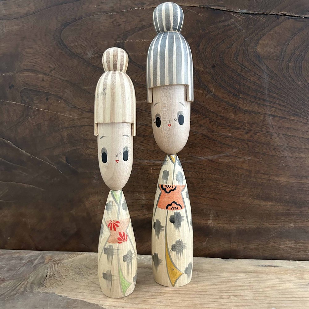 Kawaii Sosaku Kokeshi Dolls, Japan, 1980s, Set of 2