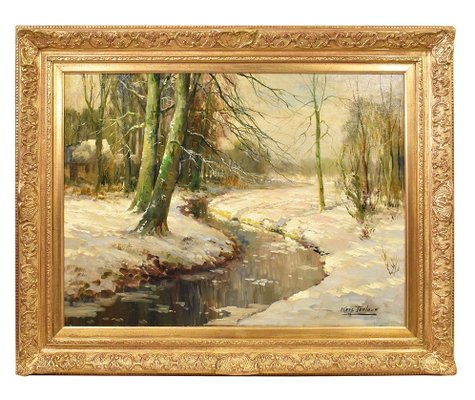 Kees Terlouw, Landscape Under Woods with Snow, 1920s, Oil on Canvas, Framed-YVI-1794334