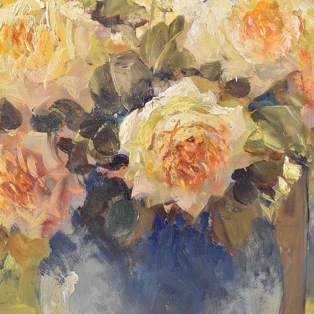 Kees Terlouw, Yellow Roses, 20th Century, Oil on Canvas, Framed