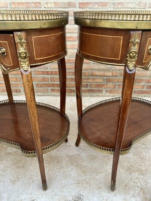 Kidney Shaped Bedside Tables in Carved Wood with Bronze and Marble Top, Set of 2-NOU-1336431