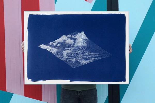 Kind of Cyan, 3D Render Mountain Landscape in Deep Blue Tones, 2021, Cyanotype-RWC-1333529