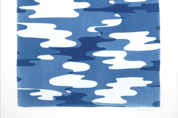 Kind of Cyan, Camouflage Reflections in Blue Tones, 2021, Monotype Cyanotype Print-RWC-1089570