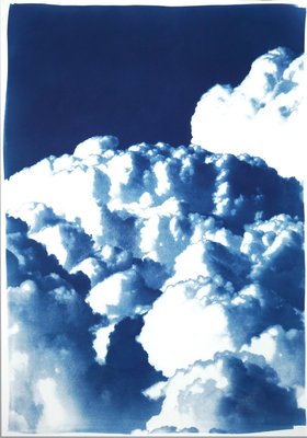 Kind of Cyan, Multipanel Triptych with Serene Clouds, 2021, Cyanotype-RWC-1399475