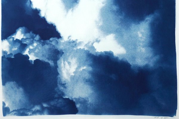 Kind of Cyan, Multipanel Triptych with Serene Clouds, 2021, Cyanotype-RWC-1399475