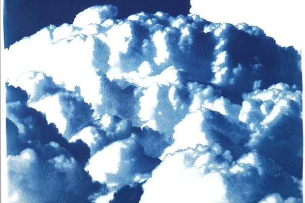 Kind of Cyan, Multipanel Triptych with Serene Clouds, 2021, Cyanotype-RWC-1399475