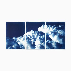 Kind of Cyan, Multipanel Triptych with Serene Clouds, 2021, Cyanotype-RWC-1399475