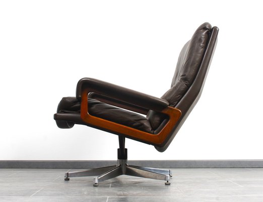 King Chair in Brown Leather by André Vandenbeuck for Strässle, 1960s-IV-1768305