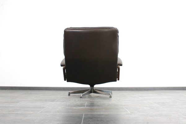 King Chair in Brown Leather by André Vandenbeuck for Strässle, 1960s-IV-1768305