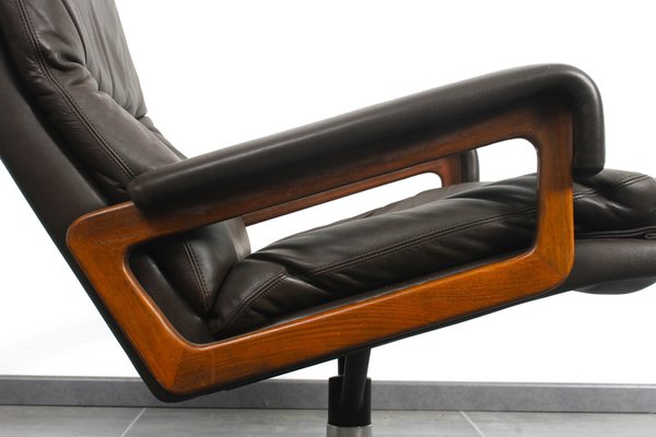 King Chair in Brown Leather by André Vandenbeuck for Strässle, 1960s-IV-1768305