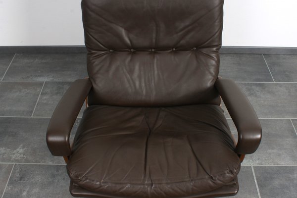 King Chair in Brown Leather by André Vandenbeuck for Strässle, 1960s-IV-1768305