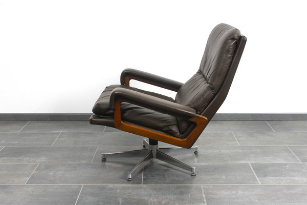 King Chair in Brown Leather by André Vandenbeuck for Strässle, 1960s-IV-1768305