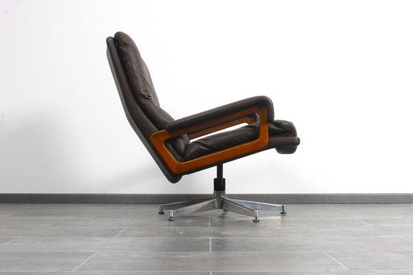 King Chair in Brown Leather by André Vandenbeuck for Strässle, 1960s-IV-1768305