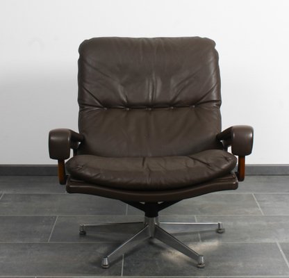 King Chair in Brown Leather by André Vandenbeuck for Strässle, 1960s-IV-1768305