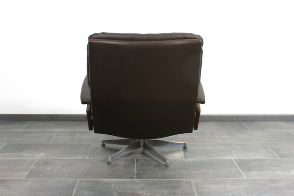 King Chair in Brown Leather by André Vandenbeuck for Strässle, 1960s-IV-1768305