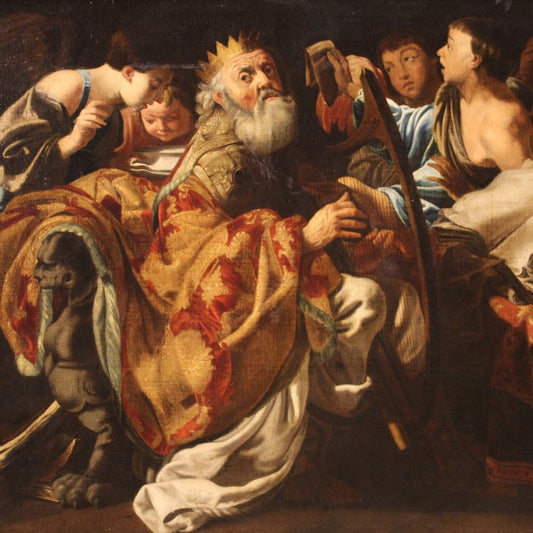 King David Plays the Harp Among the Angels, 1660, Oil on Canvas, Framed