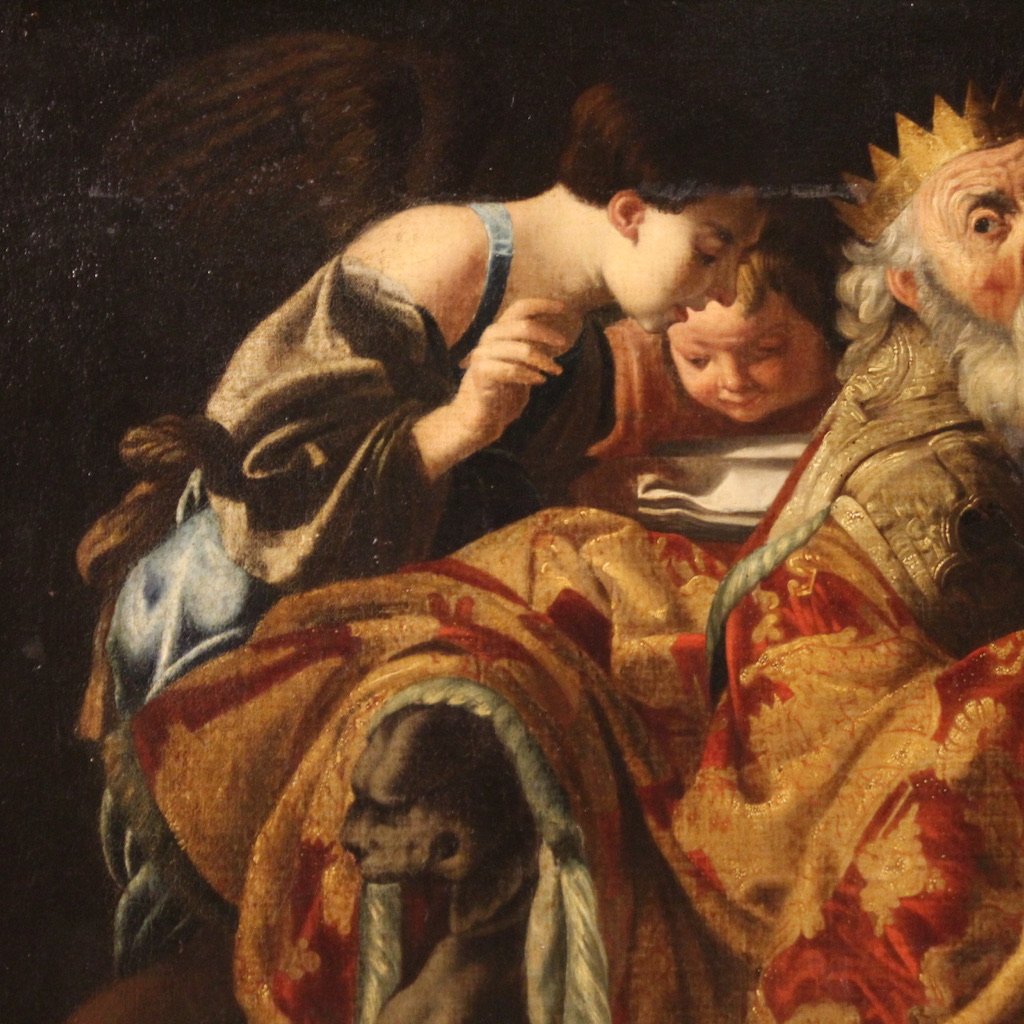 King David Plays the Harp Among the Angels, 1660, Oil on Canvas, Framed