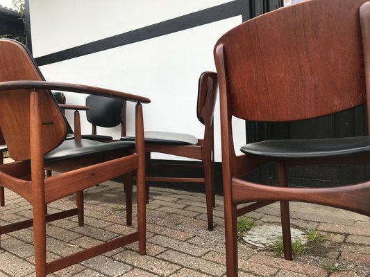 King & Queen Dining Chairs in Teak by Arne Hovmand-Olsen for Jutex, 1950s, Set of 6-LCR-694904