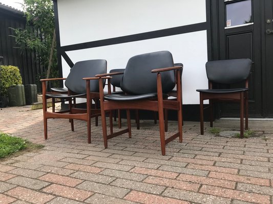 King & Queen Dining Chairs in Teak by Arne Hovmand-Olsen for Jutex, 1950s, Set of 6-LCR-694904