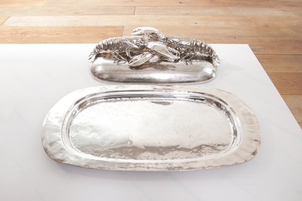 King Size Lobsters Dish in Silver-Plating by Franco Lapini, 1970s-XQB-1813426