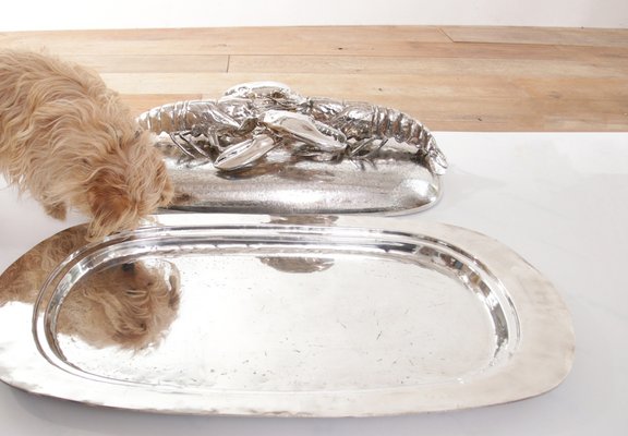 King Size Lobsters Dish in Silver-Plating by Franco Lapini, 1970s-XQB-1813426