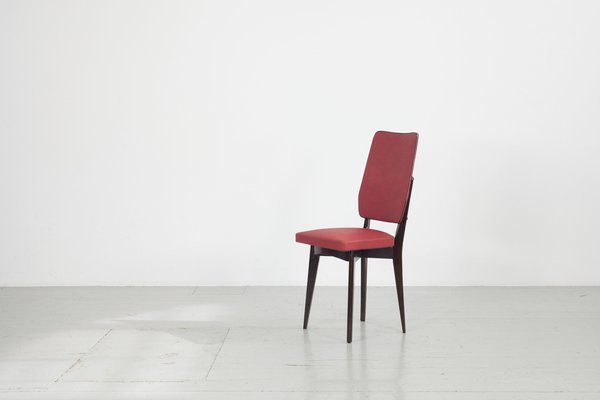 Kitchen Chair with Red Synthetic Leather Cover, 1960s-AA-1781236