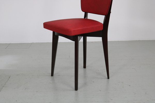 Kitchen Chair with Red Synthetic Leather Cover, 1960s-AA-1781236