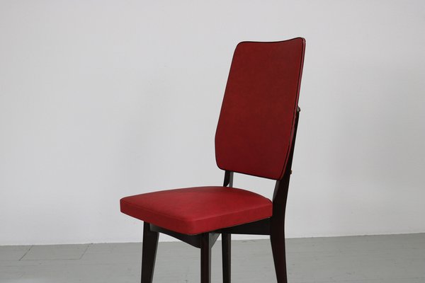 Kitchen Chair with Red Synthetic Leather Cover, 1960s-AA-1781236