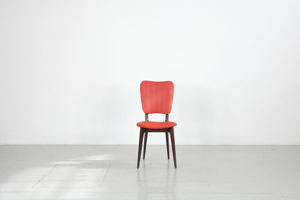 Kitchen Chair with Red Synthetic Leather Cover, 1960s-AA-1781237