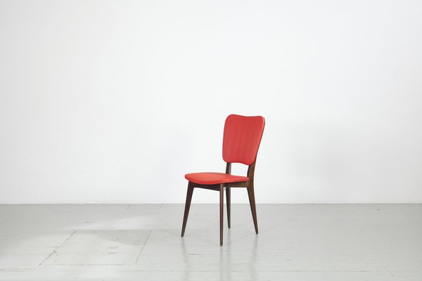 Kitchen Chair with Red Synthetic Leather Cover, 1960s-AA-1781237