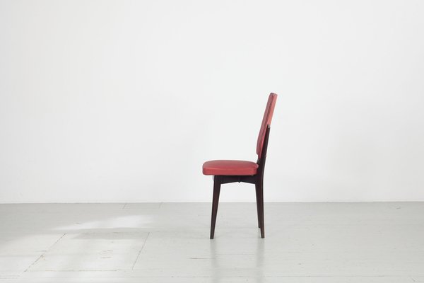 Kitchen Chair with Red Synthetic Leather Cover, 1960s-AA-1781236