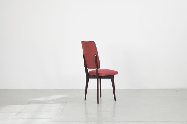 Kitchen Chair with Red Synthetic Leather Cover, 1960s-AA-1781236