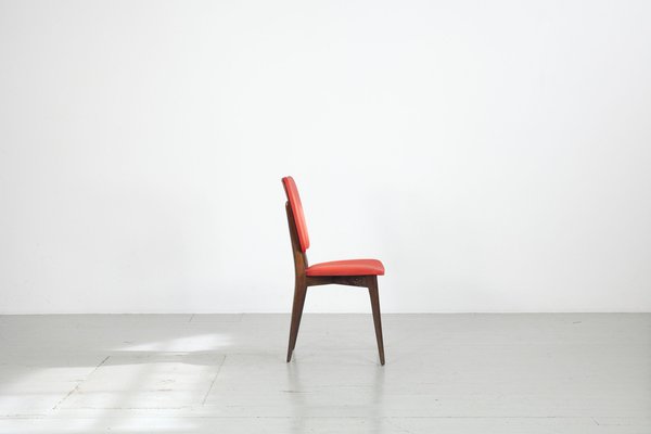 Kitchen Chair with Red Synthetic Leather Cover, 1960s-AA-1781237