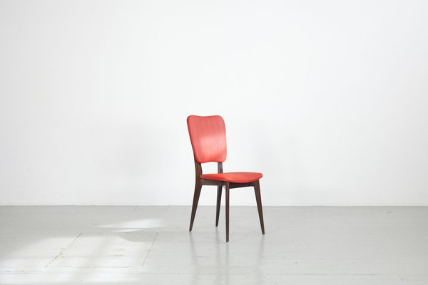 Kitchen Chair with Red Synthetic Leather Cover, 1960s-AA-1781237