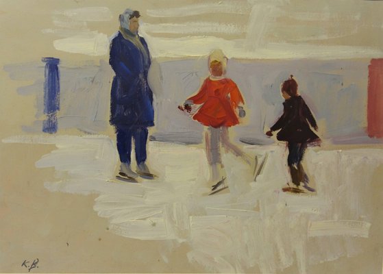 Klara Vlassova, Skaters, 1950s, Oil Painting, Framed-QUE-1182977